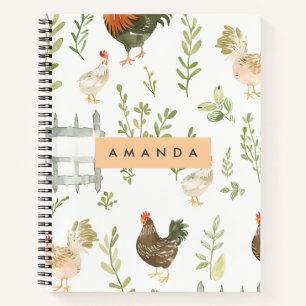 Personalised Rustic Farmhouse Chicken & Greenery Notebook