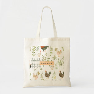 Personalised Rustic Farmhouse Chicken & Greenery Tote Bag