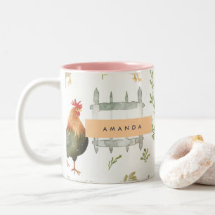 Personalised Rustic Farmhouse Chicken & Greenery Two-Tone Coffee Mug