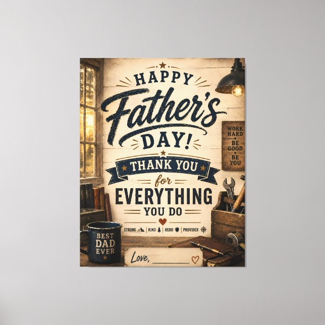 Personalised Rustic Father’s Day Workshop Canvas Print (Front)