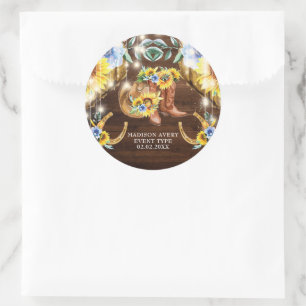 Personalised Rustic Floral Boots String Lights Classic Round Sticker