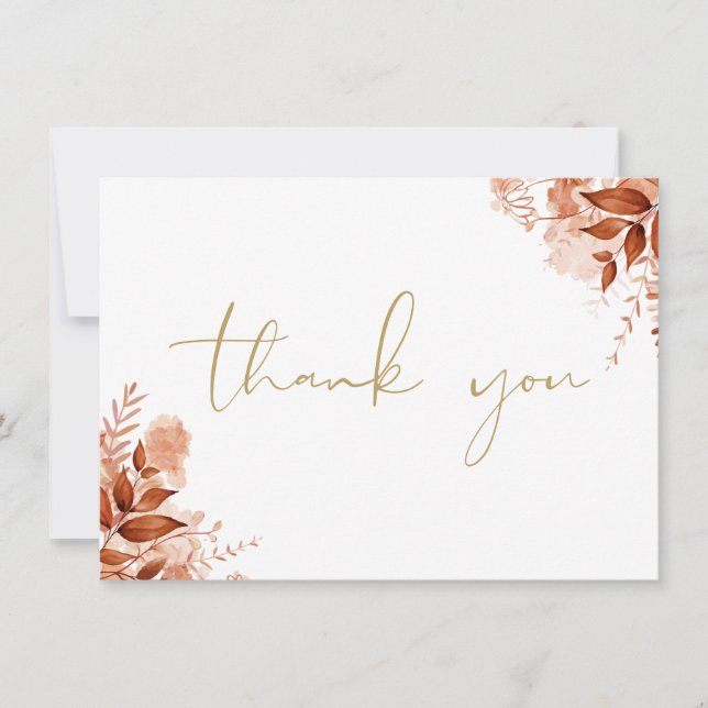 Personalised Rustic Floral Elegant Gold Script Thank You Card (Front)
