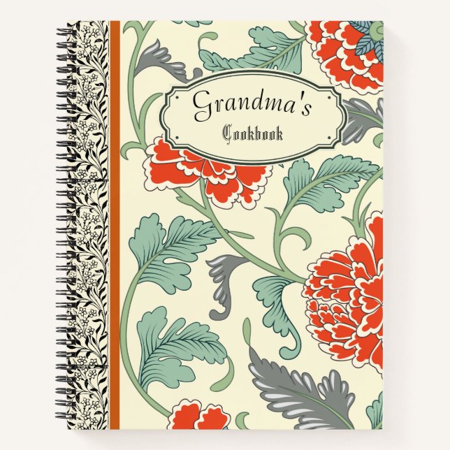 Personalised rustic floral Grandmas cookbook Notebook (Front)