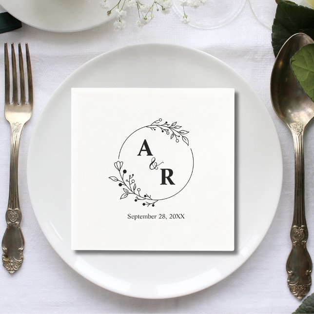 Personalised Rustic Floral Leaf Wedding Initials Napkin (Creator Uploaded)