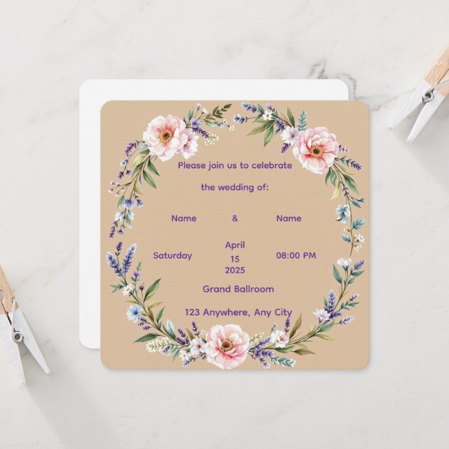 “Personalised Rustic Floral Wedding Invitation (Front/Back In Situ)