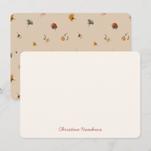 Personalised Rustic Floral Wildflower Stationery Card (Front/Back)
