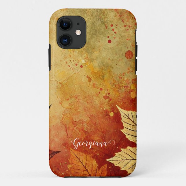 Personalised Rustic Golden Autumnal Distressed Ink Case-Mate iPhone Case (Back)
