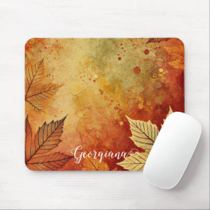 Personalised Rustic Golden Autumnal Distressed Ink Mouse Mat