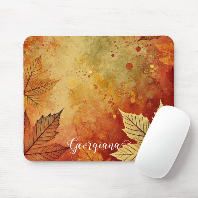 Personalised Rustic Golden Autumnal Distressed Ink Mouse Mat (With Mouse)