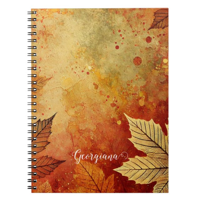 Personalised Rustic Golden Autumnal Distressed Ink Notebook (Front)