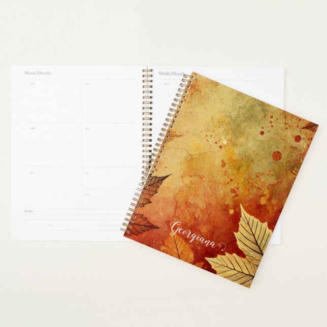 Personalised Rustic Golden Autumnal Distressed Ink Planner (Display)