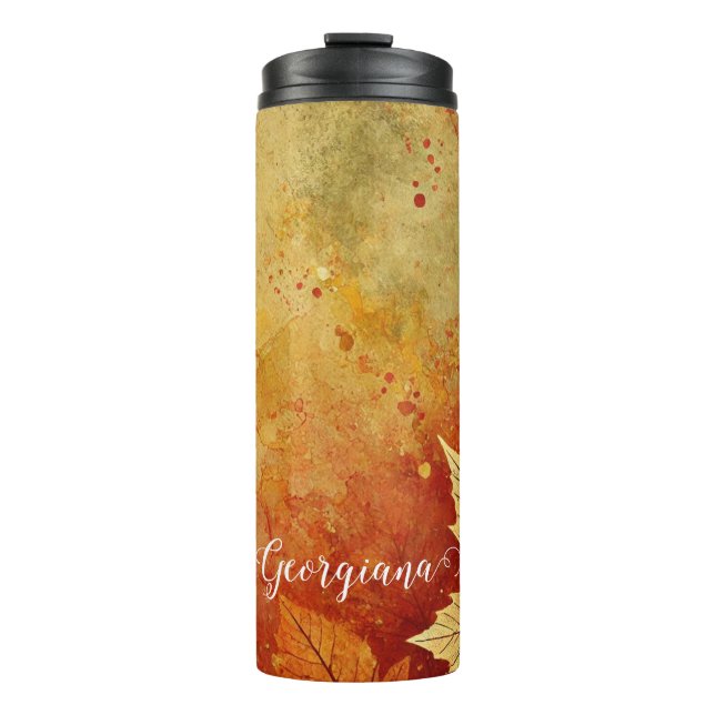 Personalised Rustic Golden Autumnal Distressed Ink Thermal Tumbler (Front)