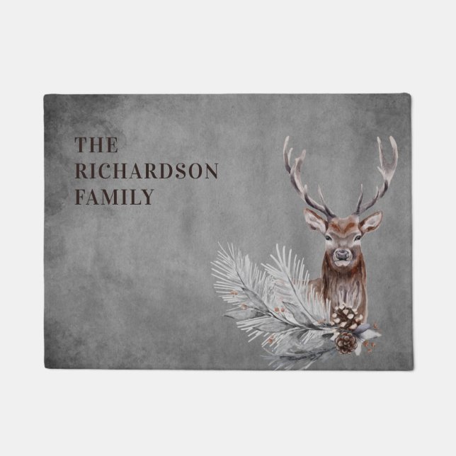 Personalised Rustic Grey Deer Hunting   Doormat (Front)