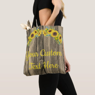 Personalised Rustic Grey Wood Sunflowers Text Here Tote Bag