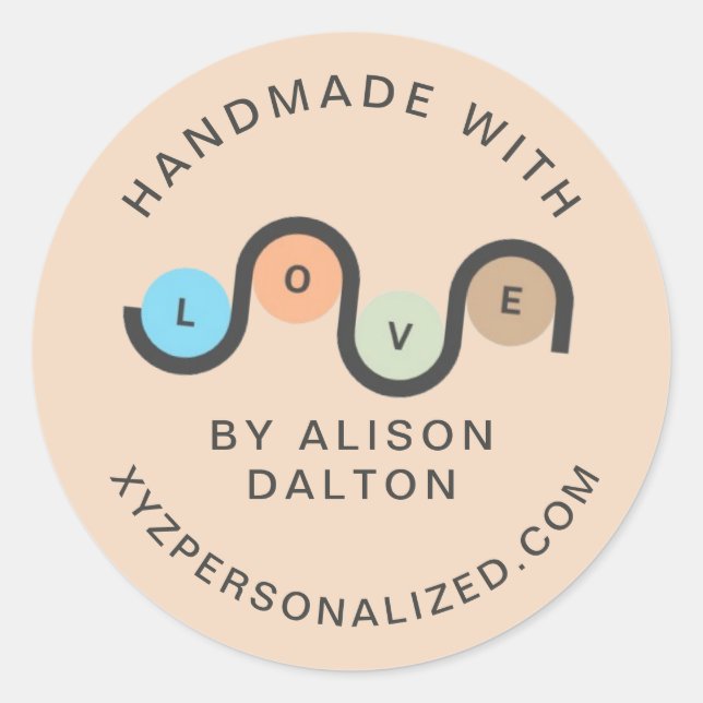 Personalised Rustic Handmade With Love Elegant  Classic Round Sticker (Front)
