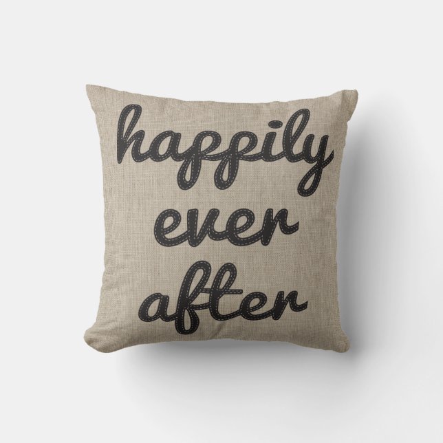 Personalised Rustic Happily Ever After Stitching Cushion (Front)