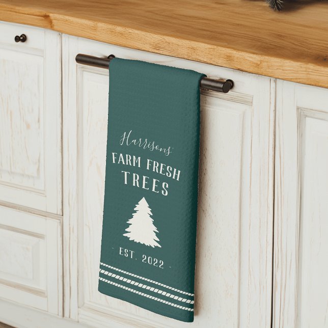 Personalised Rustic Holiday Farm Fresh Trees Tea Towel (Creator Uploaded)