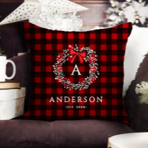 Personalised Rustic Holiday Wreath Buffalo Plaid