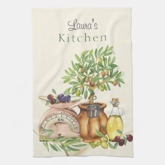 Personalised Rustic Italian Watercolor  Tea Towel