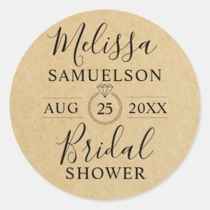 Personalised Rustic Kraft Paper Ring Bridal Shower Classic Round Sticker