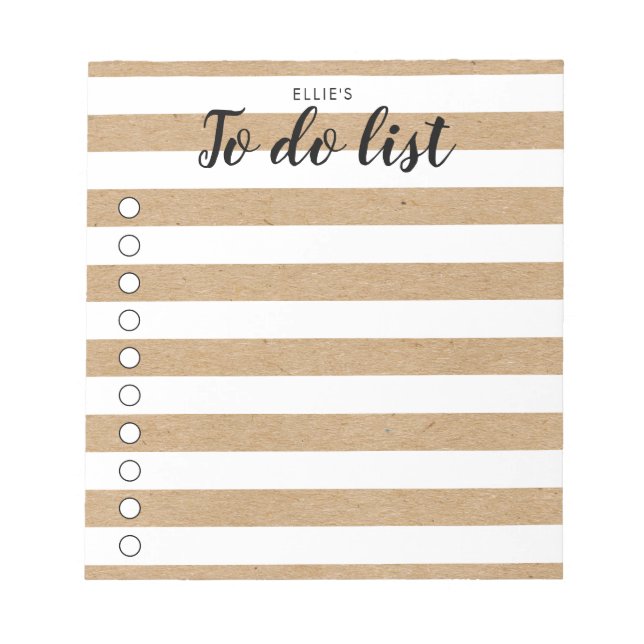 Personalised Rustic Kraft Striped To-Do List Notepad (Front)