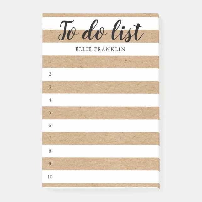 Personalised Rustic Kraft Striped To-Do List Post-it Notes (Front)