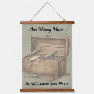 Personalised Rustic Lake House Fishing Cabin Hanging Tapestry