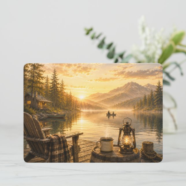 Personalised Rustic Lakeside Flat Greeting Card  (Standing Front)