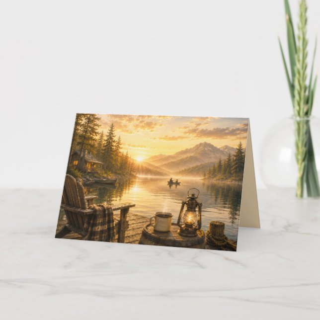 Personalised Rustic Lakeside Folded Greeting Card (Front)