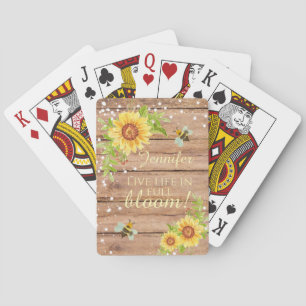 Personalised Rustic Live Life In Full Bloom Floral Playing Cards