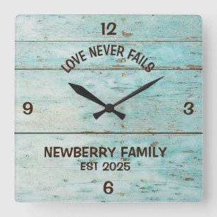 Personalised Rustic "Love never fails" Clock