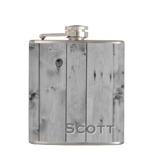 Personalised Rustic Masculine Grey Wood Look Hip Flask
