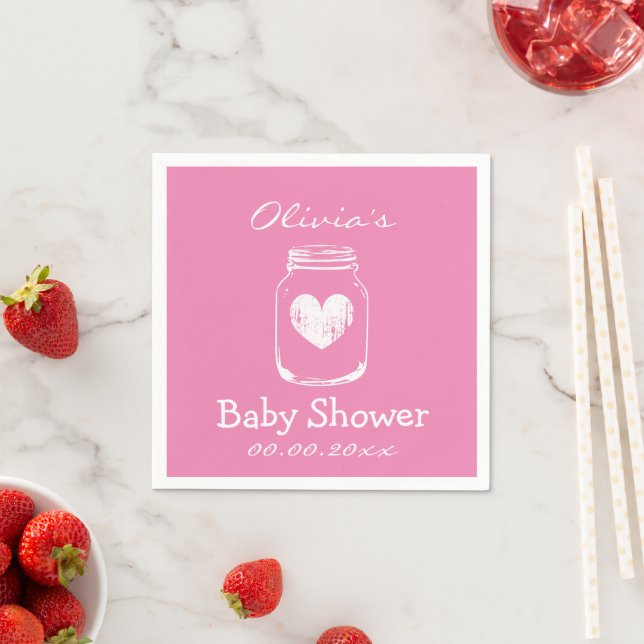 Personalised rustic mason jar baby shower napkins (Insitu)