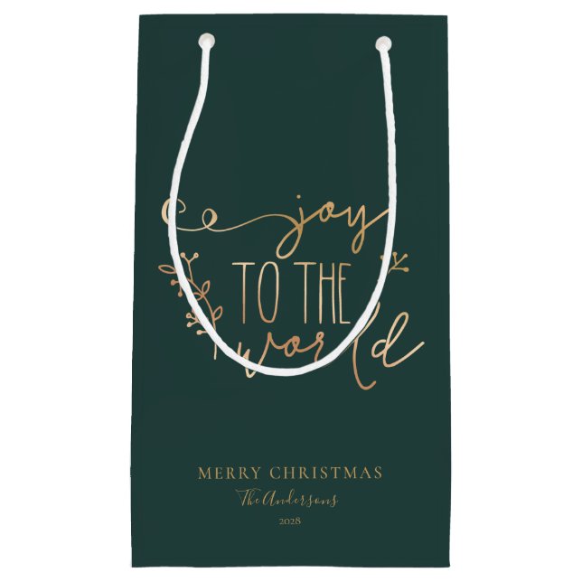 Personalised Rustic Merry Christmas Family Name   Small Gift Bag (Front)