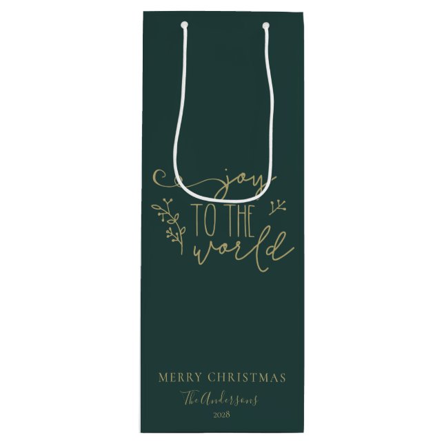 Personalised Rustic Merry Christmas Family Name  Wine Gift Bag (Front)