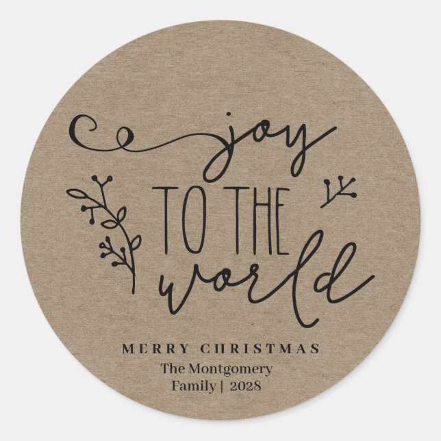 Personalised Rustic Merry Christmas Kraft Name   Classic Round Sticker (Front)