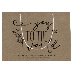 Personalised Rustic Merry Christmas Kraft Name Large Gift Bag