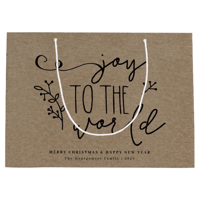 Personalised Rustic Merry Christmas Kraft Name  Large Gift Bag (Front)