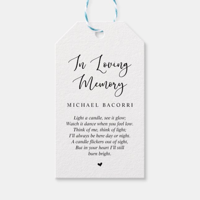 Personalised Rustic Modern Black Font, Funeral Tag (Front)