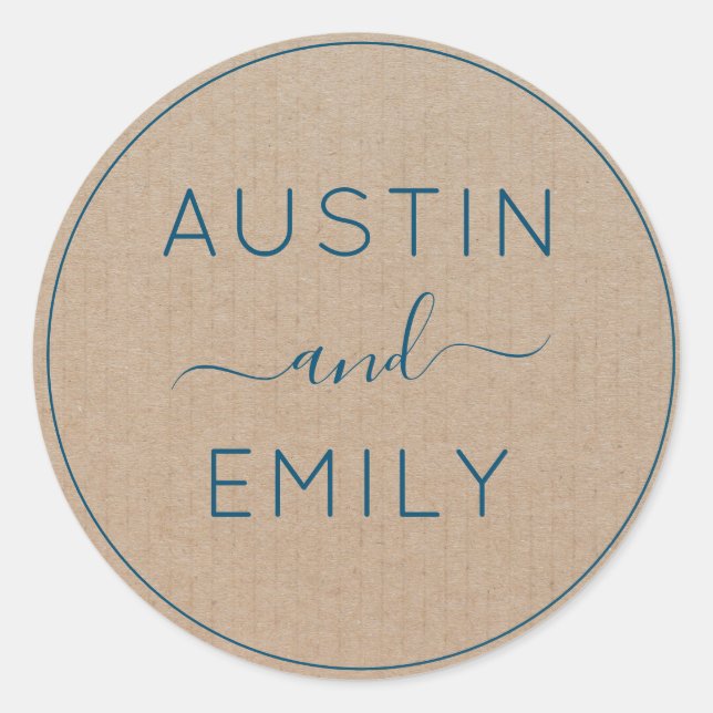 Personalised Rustic Modern Boho Wedding Kraft  Cla Classic Round Sticker (Front)