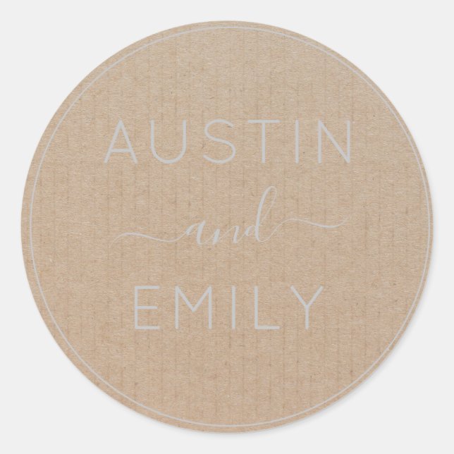 Personalised Rustic Modern Boho Wedding Kraft Classic Round Sticker (Front)