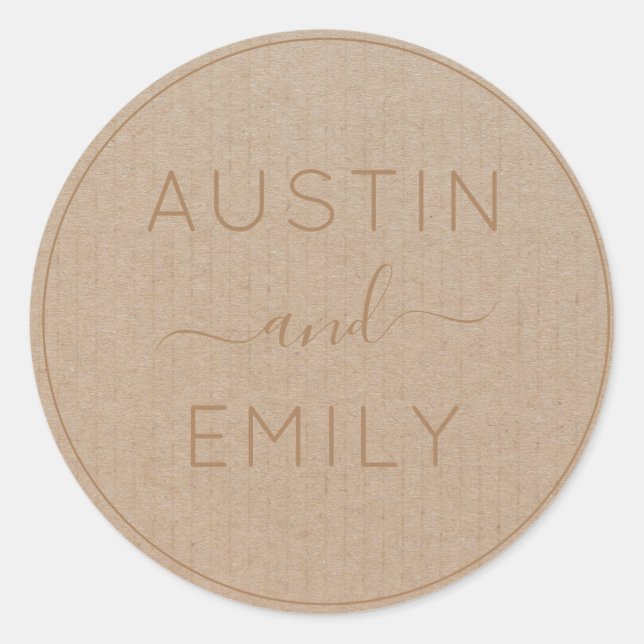 Personalised Rustic Modern Boho Wedding Kraft Classic Round Sticker (Front)