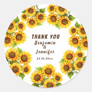 Personalised rustic morden sunflower wedding  classic round sticker