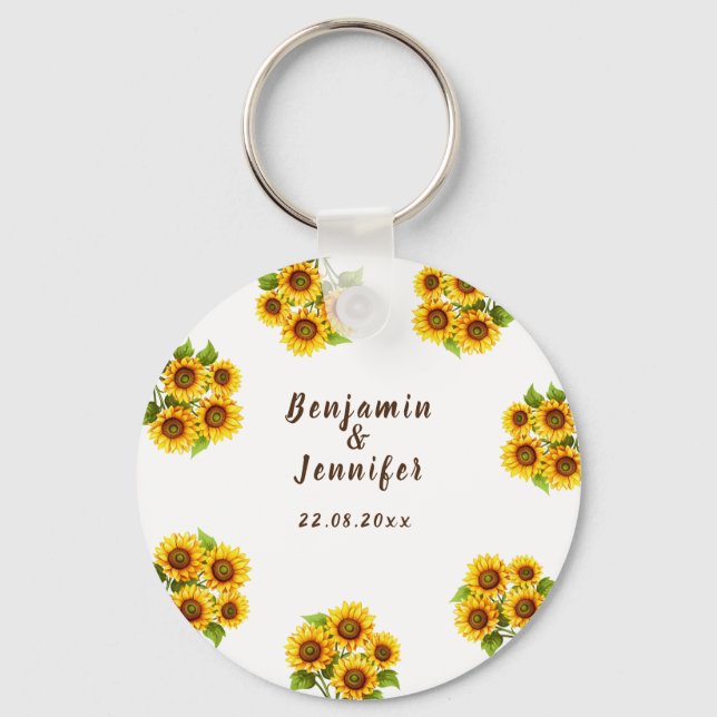 Personalised rustic morden sunflower wedding  key ring (Front)