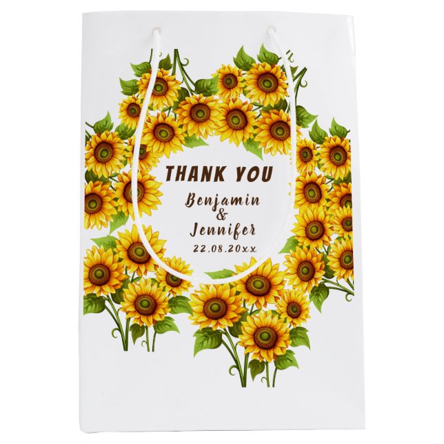 Personalised rustic morden sunflower wedding  medium gift bag (Front)
