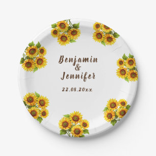 Personalised rustic morden sunflower wedding  paper plate