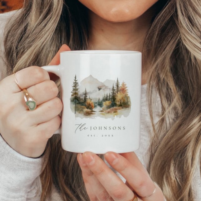 Personalised Rustic Mountain Family Name Est Mug (Creator Uploaded)