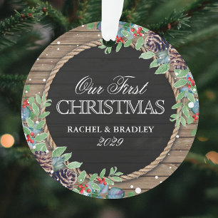 Personalised Rustic Our First Christmas Winter Ornament