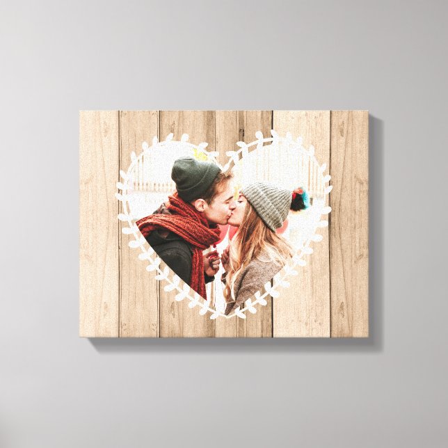 Personalised Rustic Photo Heart Canvas Print (Front)