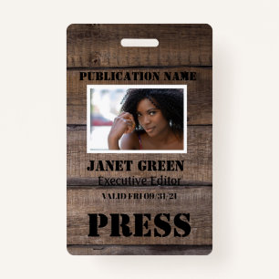 Personalised Rustic Photo Journalist Pass Press ID Badge